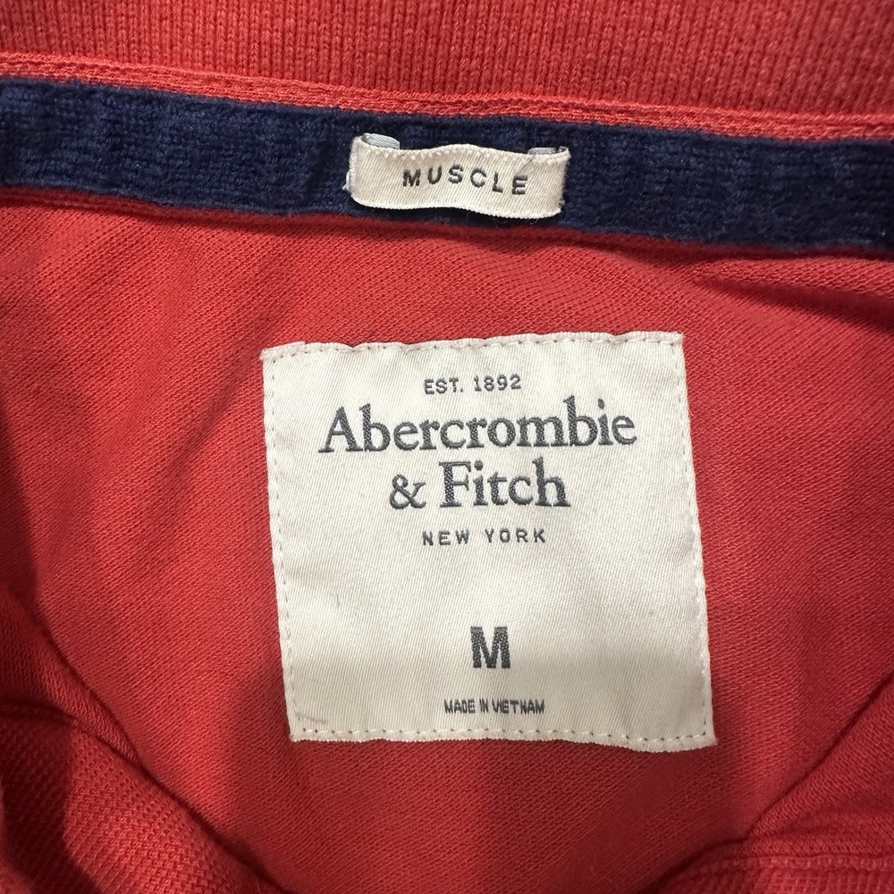 Abercrombie & Fitch Muscle‎ Red Polo Shirt Mens Medium Short Sleeve Blue Moose - Picture 4 of 8
